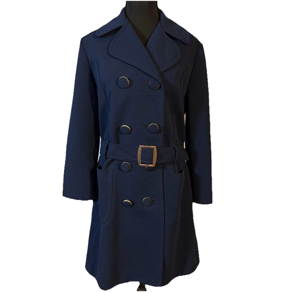 🖤Vintage The Pageant Coat Navy Belted Double Breasted Swing Coat 1960s Size S